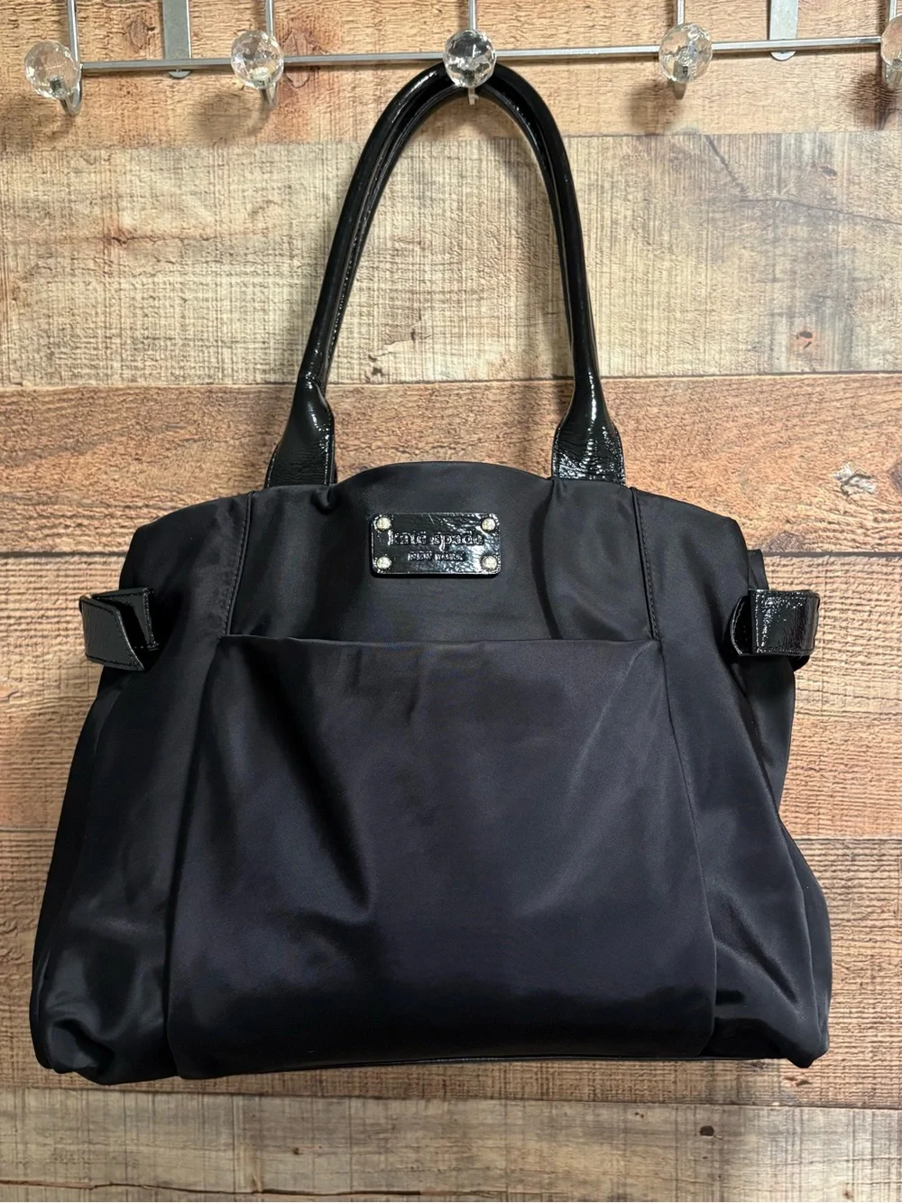 Kate Spade New York Lawrenceville Slim Kenny Tote Black Nylon Patent Leather Bow